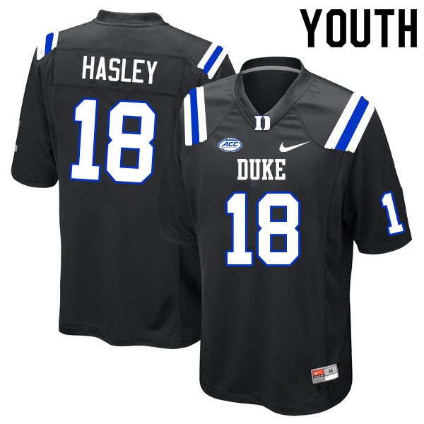 Youth #18 Jeremiah Hasley Duke Blue Devils College Football Jerseys Sale-Black